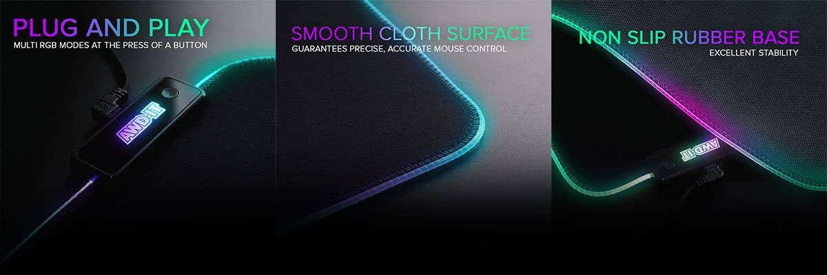 Gaming mouse pad 3 image close up with rgb lighting